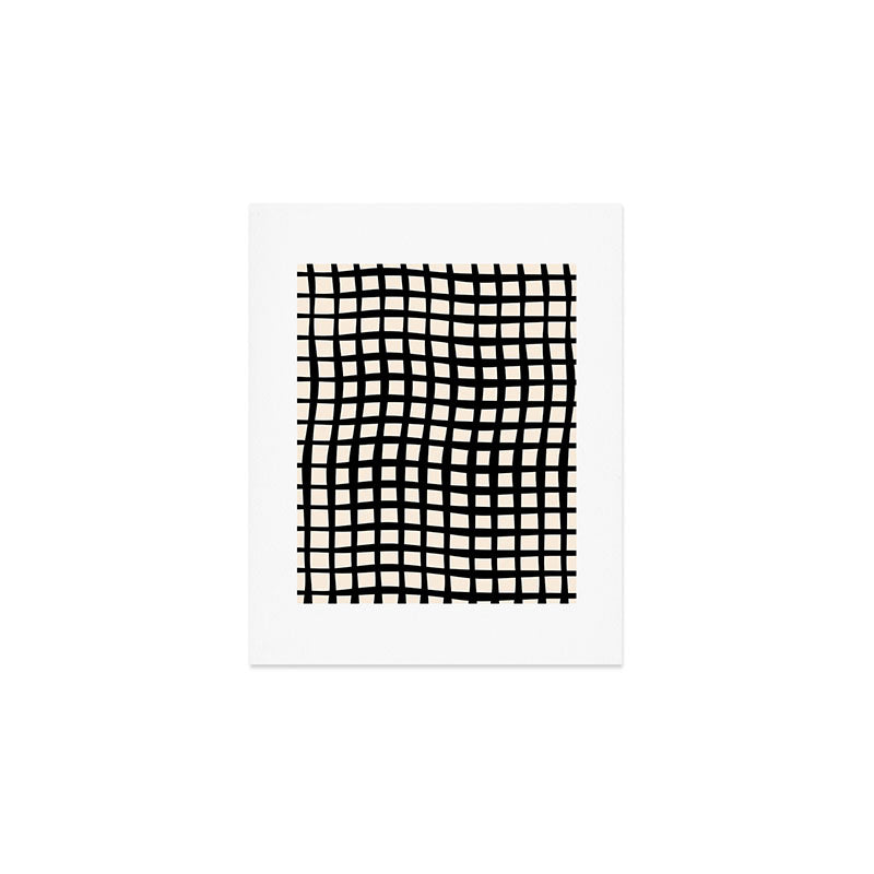 Warped Modern Minimalist Grid in Black and Almond Cream Art Print Gallery Image 1
