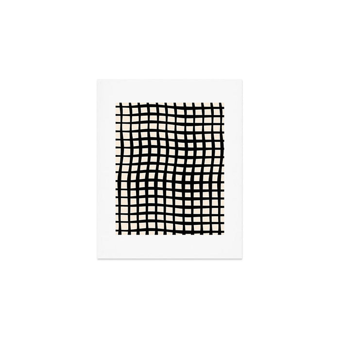 Warped Modern Minimalist Grid in Black and Almond Cream Art Print Gallery Image 1