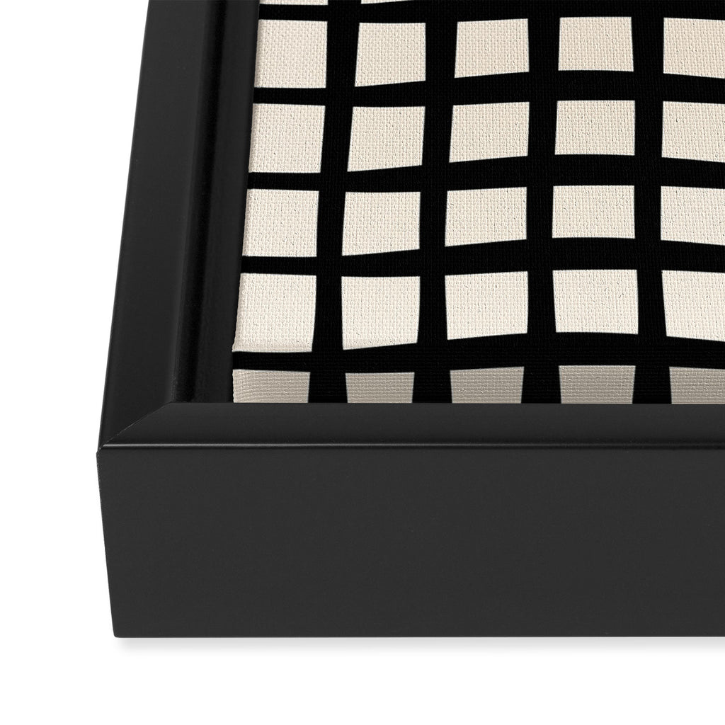 Warped Modern Minimalist Grid in Black and Almond Cream Framed Canvas Print Gallery Image 3