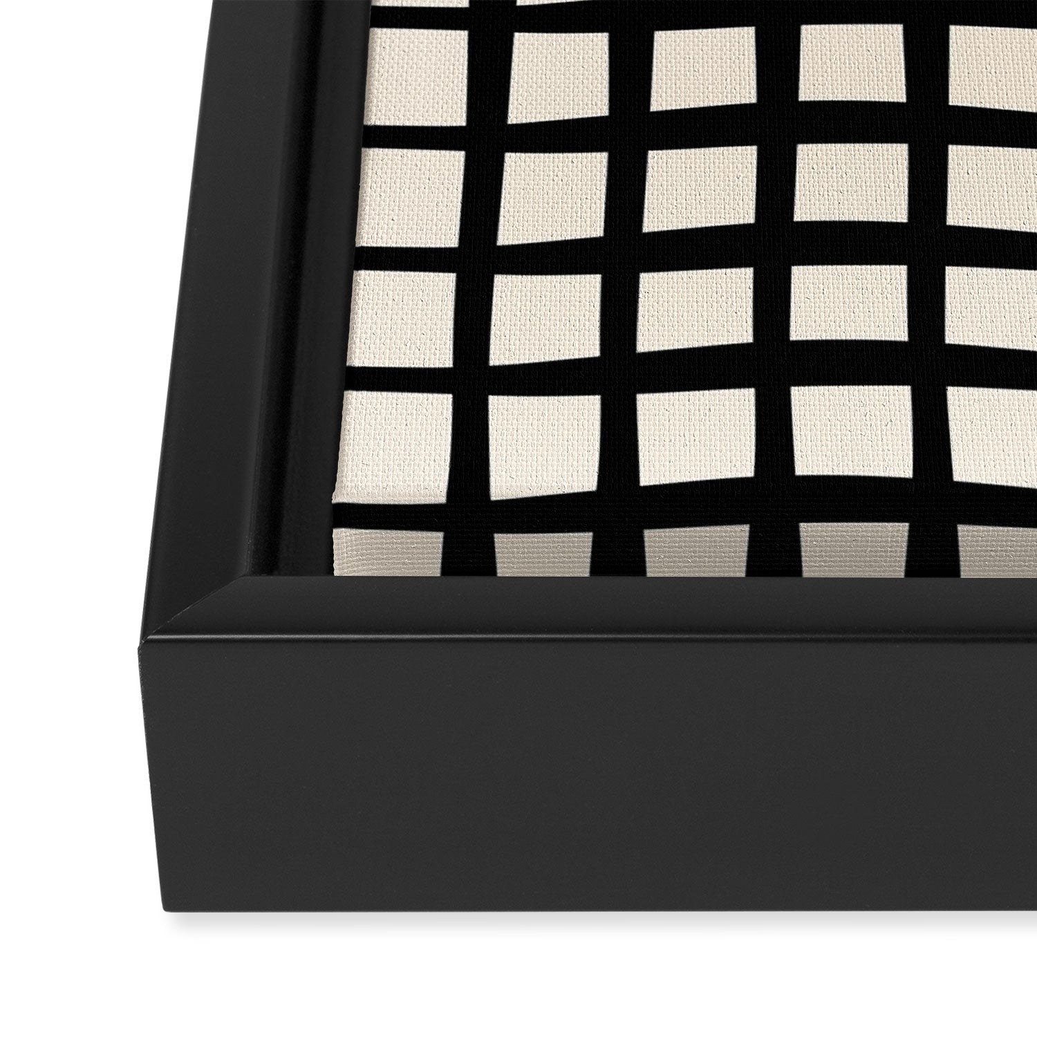 Warped Modern Minimalist Grid in Black and Almond Cream Framed Canvas Print Gallery Image 3
