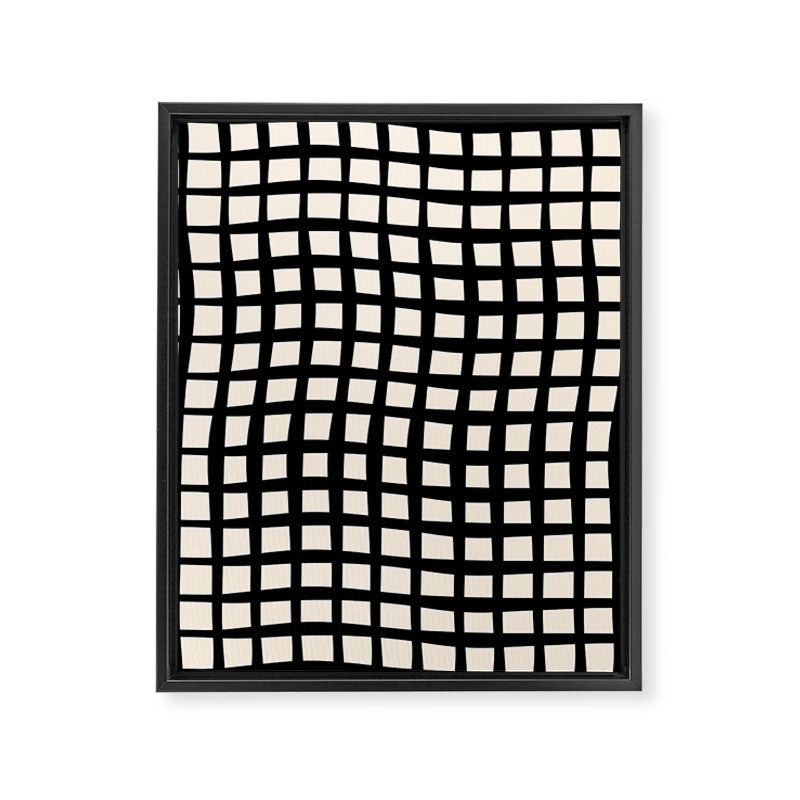 Warped Modern Minimalist Grid in Black and Almond Cream Framed Canvas Print Gallery Image 8