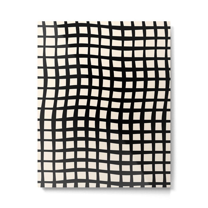 Warped Modern Minimalist Grid in Black and Almond Cream Metal Print Gallery Image 1