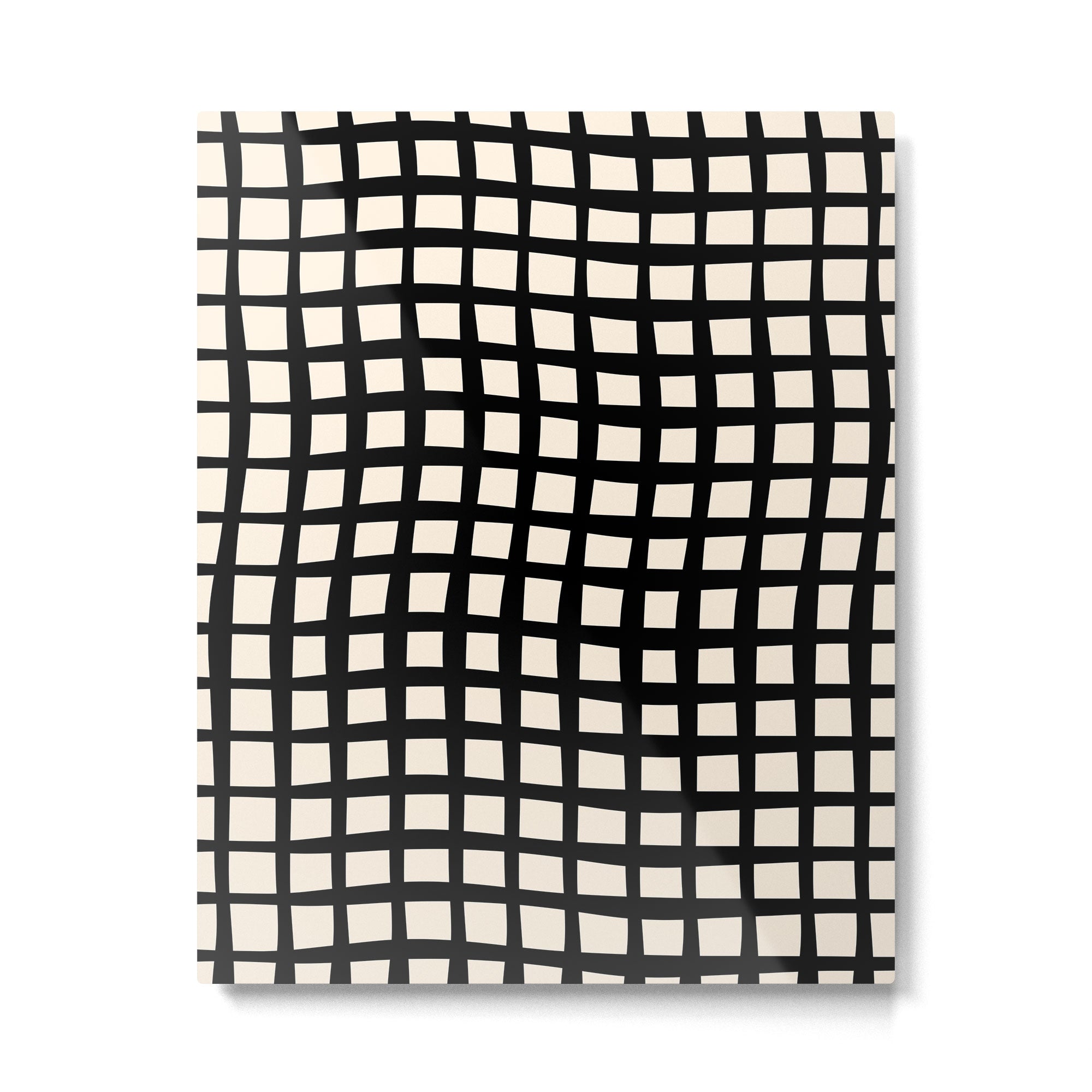 Warped Modern Minimalist Grid in Black and Almond Cream Metal Print Gallery Image 6