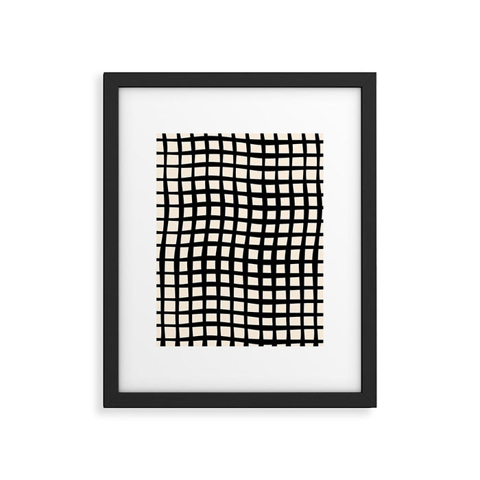 Warped Modern Minimalist Grid in Black and Almond Cream Framed Art Print Gallery Image 1