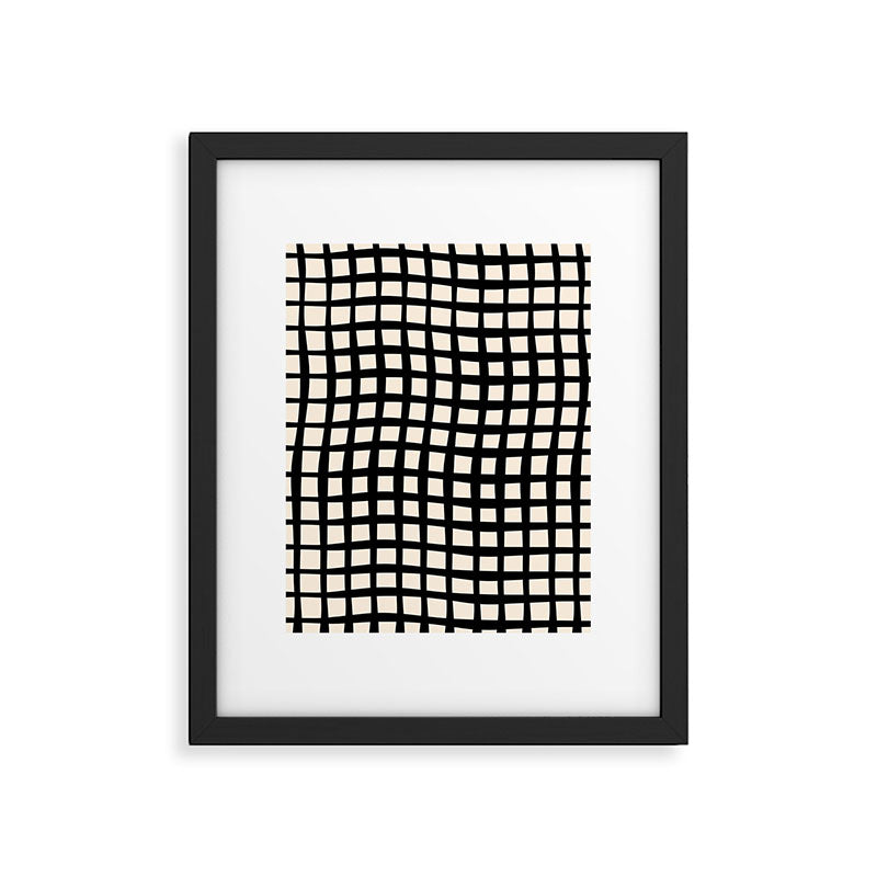 Warped Modern Minimalist Grid in Black and Almond Cream Framed Art Print Gallery Image 6