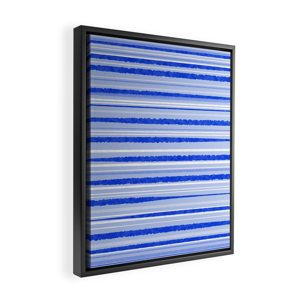 Watercolor Striped Pattern Royal Blue Light Blue White Framed Canvas Print Gallery Image 2