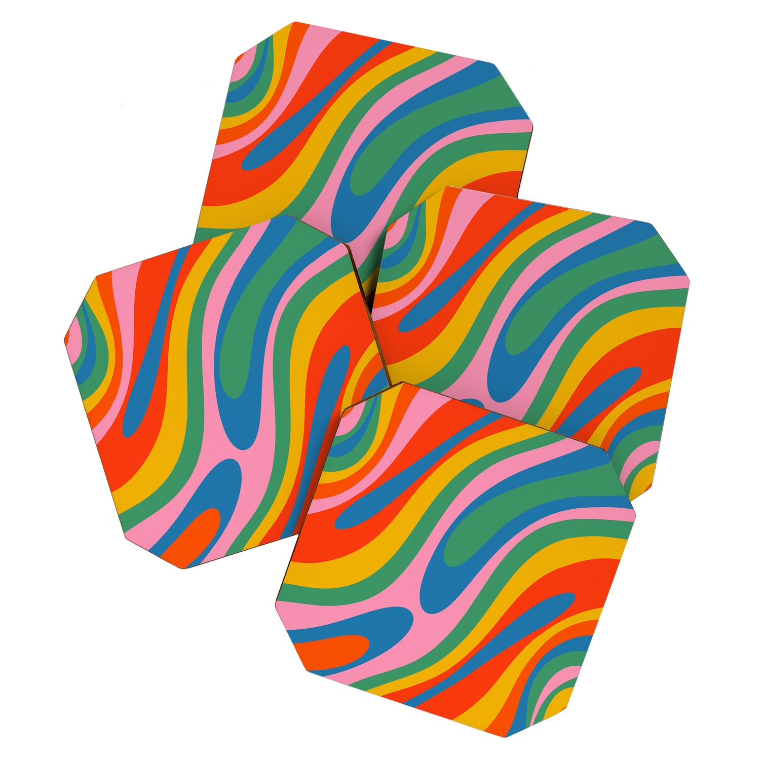 Wavy Loops Abstract Pattern in Retro Rainbow Colors Coaster Gallery Image 1