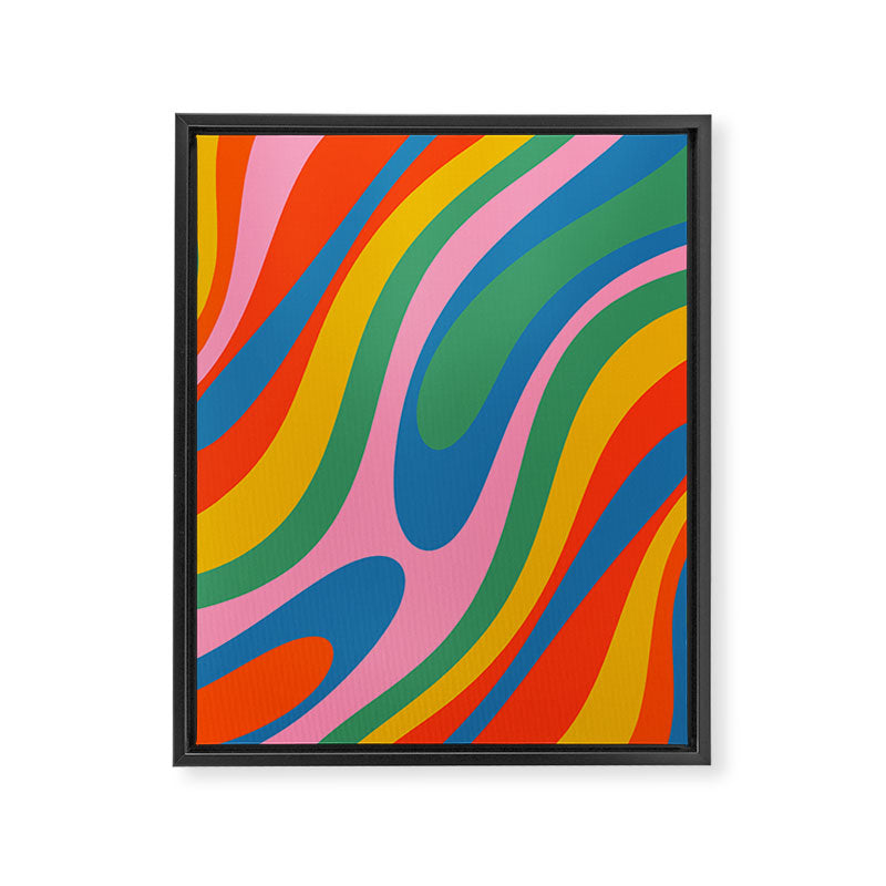 Wavy Loops Abstract Pattern in Retro Rainbow Colors Framed Canvas Print Gallery Image 8