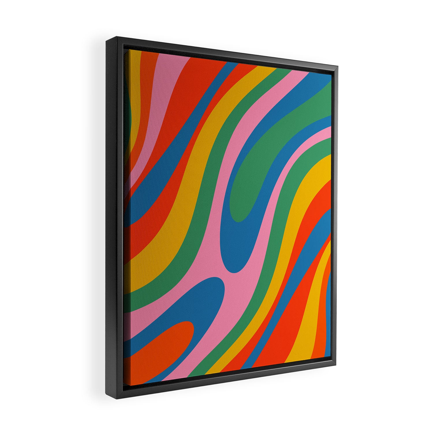 Wavy Loops Abstract Pattern in Retro Rainbow Colors Framed Canvas Print Gallery Image 2