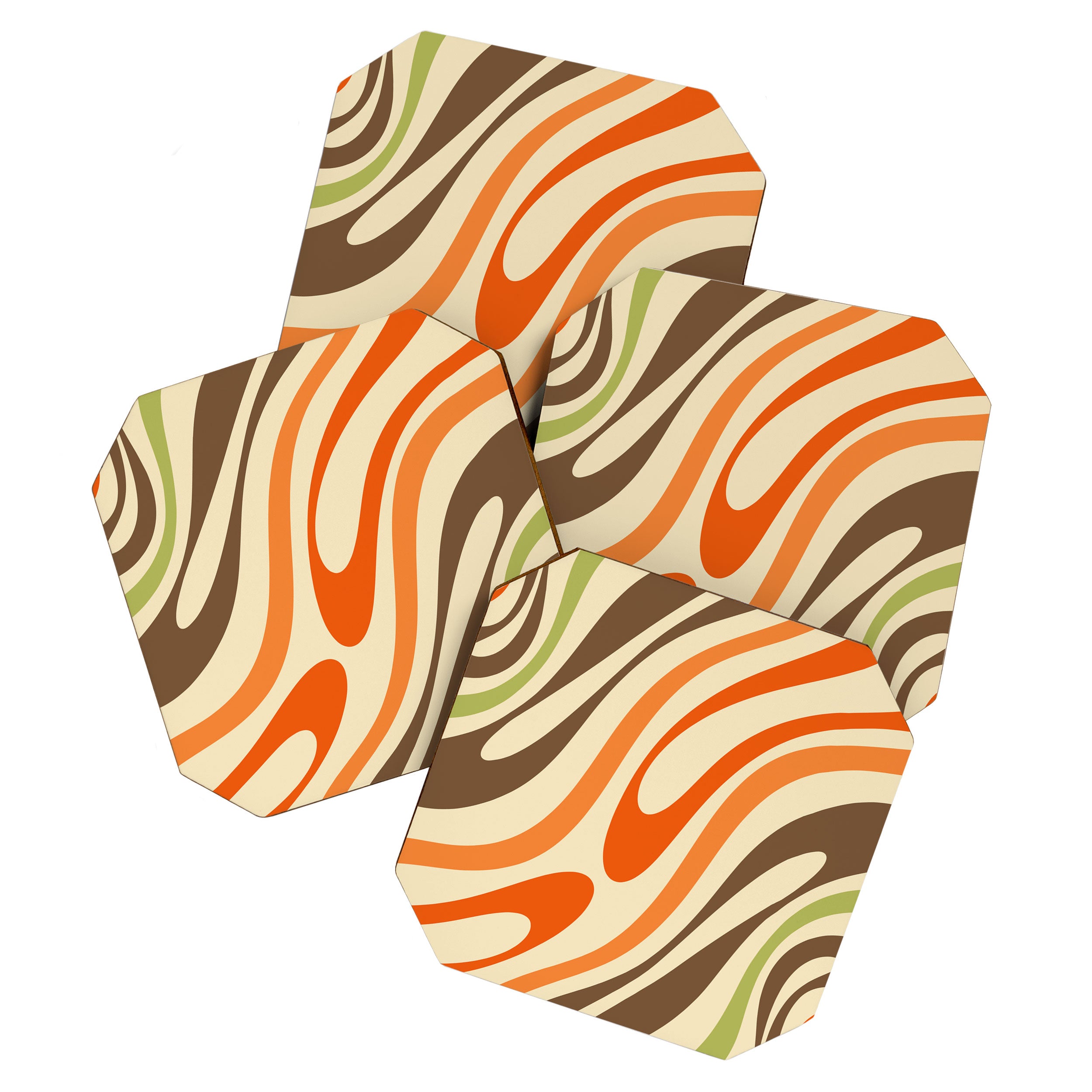 Wavy Loops Abstract Pattern in Retro Orange Brown Green Coaster Gallery Image 1