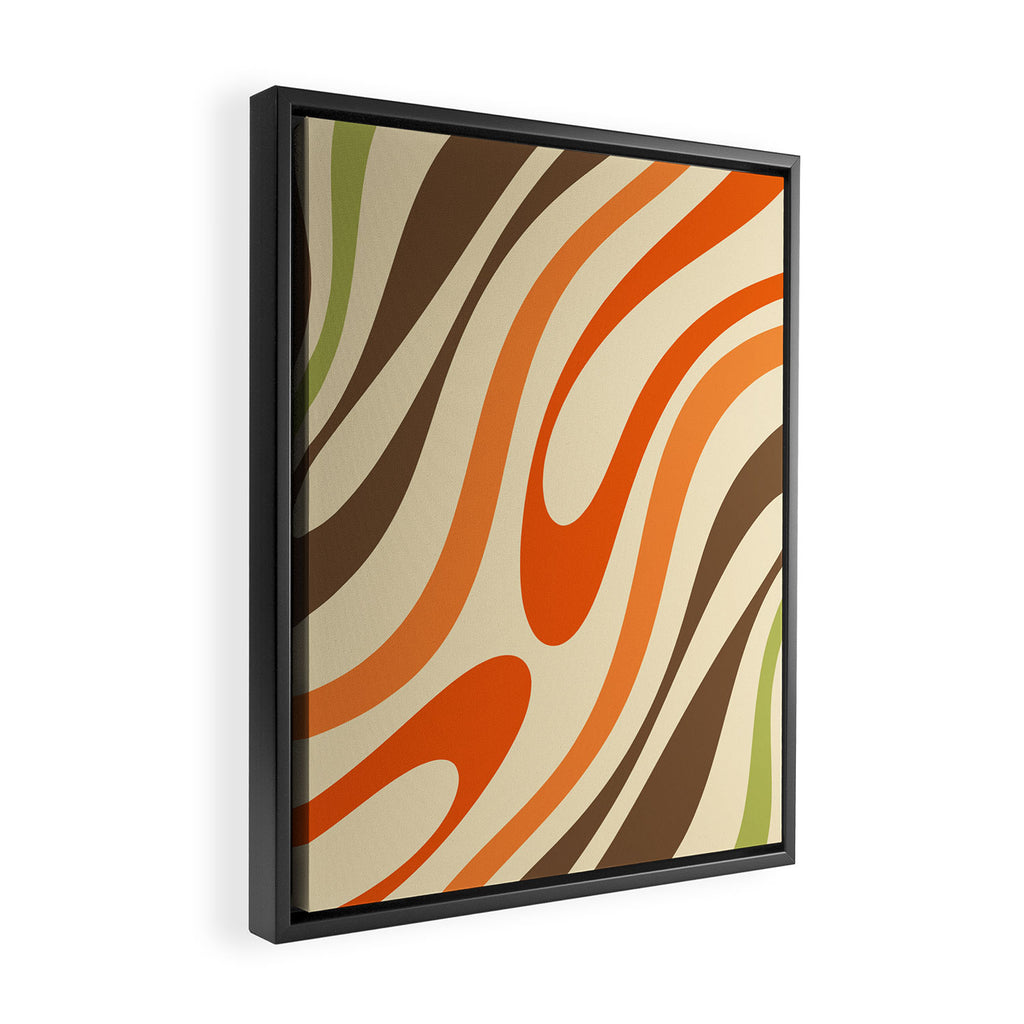Wavy Loops Abstract Pattern in Retro Orange Brown Green Framed Canvas Print Gallery Image 2