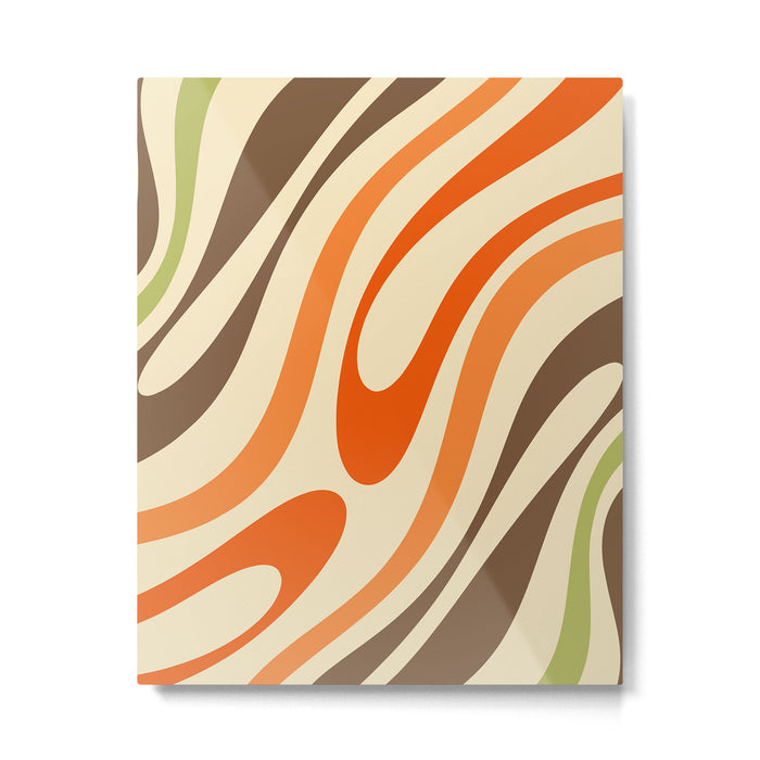 Wavy Loops Abstract Pattern in Retro Orange Brown Green Metal Print Gallery Image 1