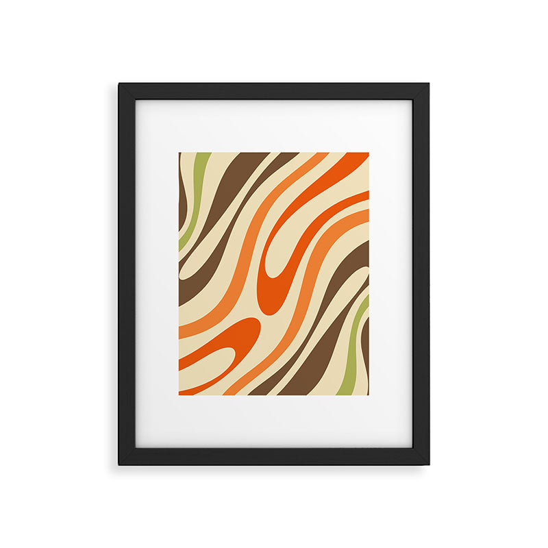 Wavy Loops Abstract Pattern in Retro Orange Brown Green Framed Art Print Gallery Image 6