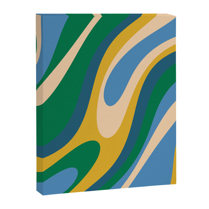 Wavy Loops Abstract Pattern 3 Blue Green Mustard Beige Canvas Print Gallery Image 1