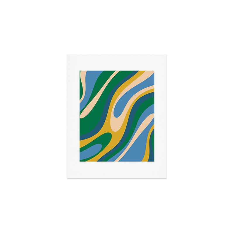 Wavy Loops Abstract Pattern 3 Blue Green Mustard Beige Art Print Gallery Image 1