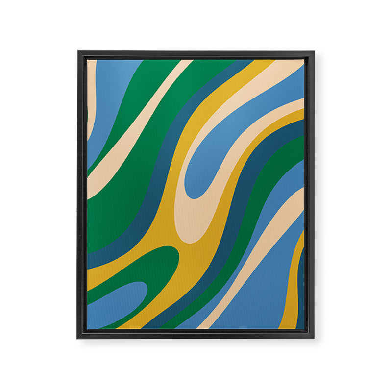 Wavy Loops Abstract Pattern 3 Blue Green Mustard Beige Framed Canvas Print Gallery Image 8