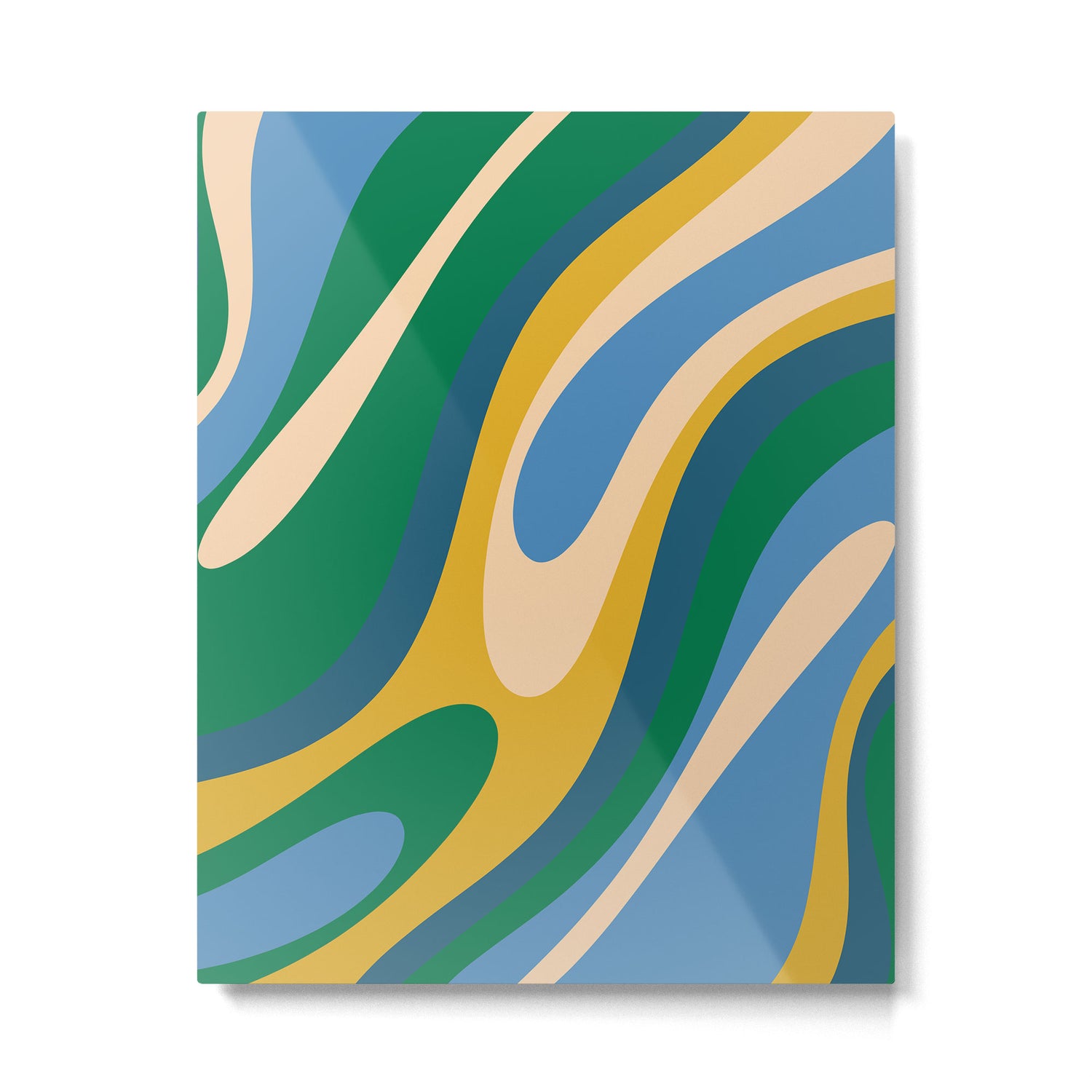 Wavy Loops Abstract Pattern 3 Blue Green Mustard Beige Metal Print Gallery Image 6
