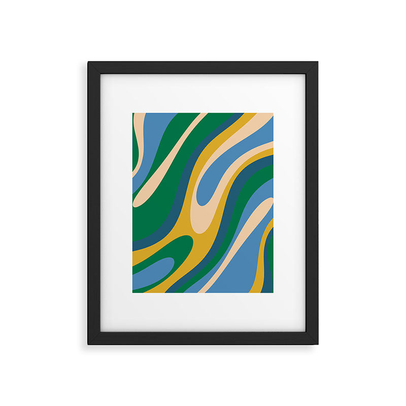 Wavy Loops Abstract Pattern 3 Blue Green Mustard Beige Framed Art Print Gallery Image 6