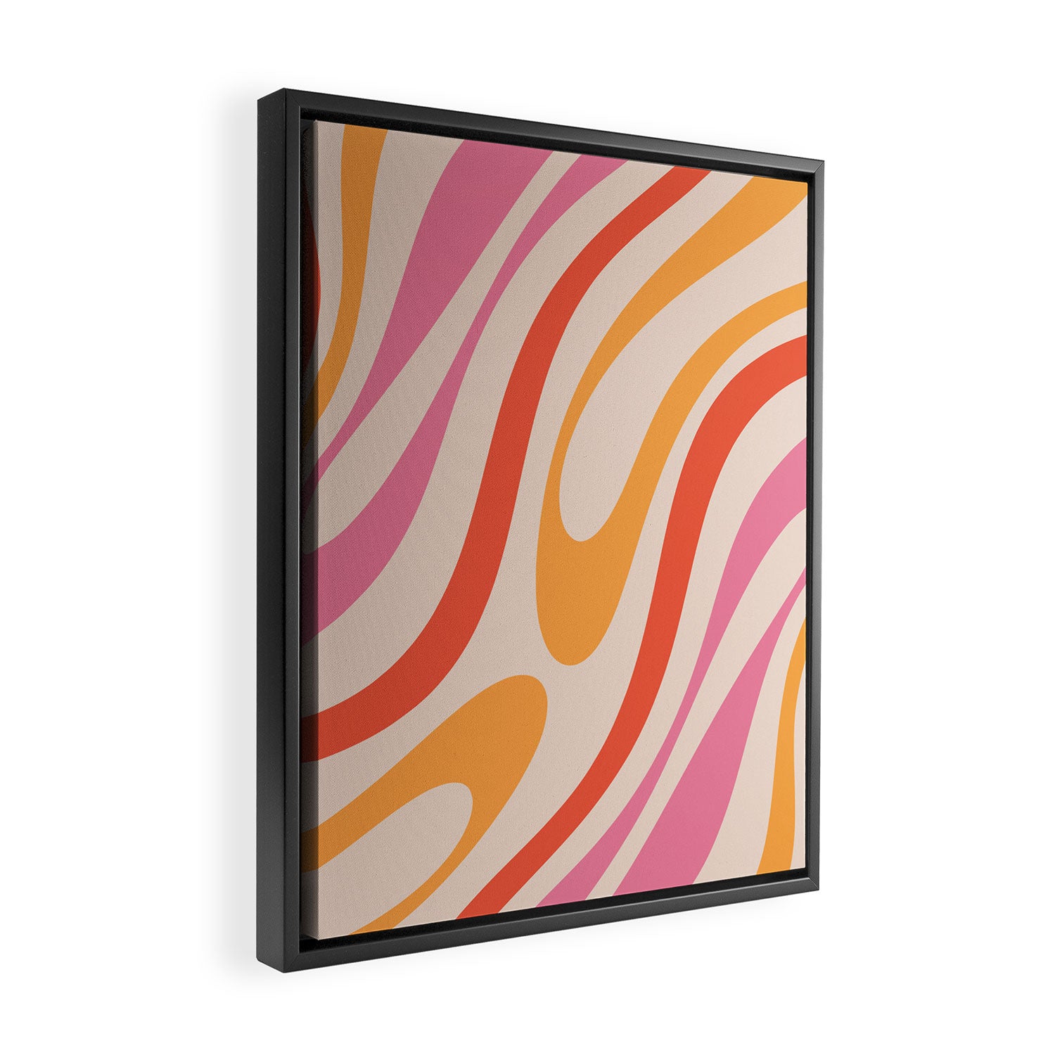 Wavy Loops Abstract Pattern in Retro Pink and Orange Framed Canvas Print Gallery Image 2