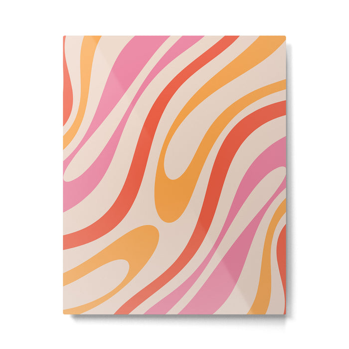Wavy Loops Abstract Pattern in Retro Pink and Orange Metal Print Gallery Image 1