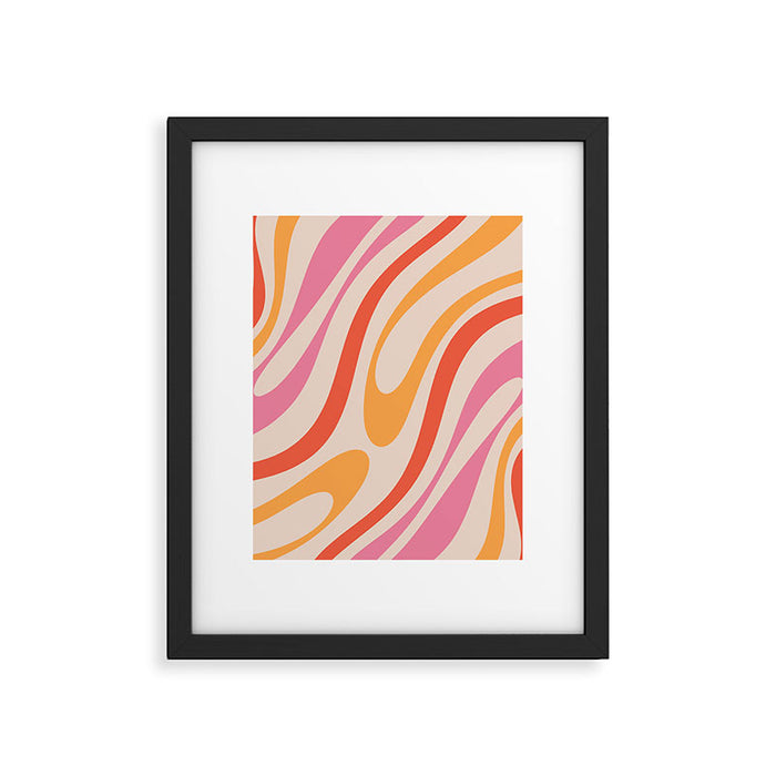 Wavy Loops Abstract Pattern in Retro Pink and Orange Framed Art Print Gallery Image 1