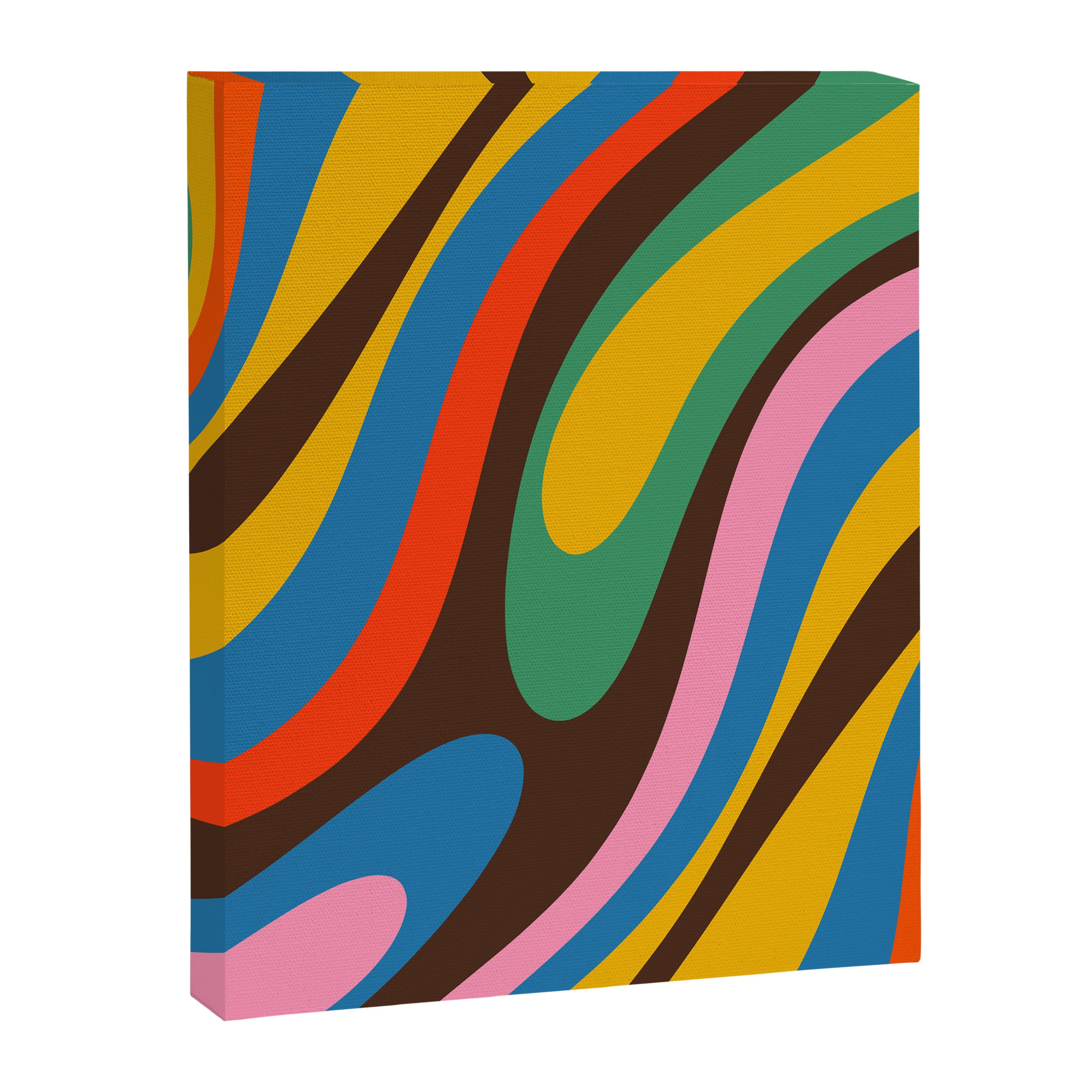 Wavy Loops Colourful Retro Abstract Pattern Blue Pink Green Orange Yellow Pink Brown Canvas Print Gallery Image 8