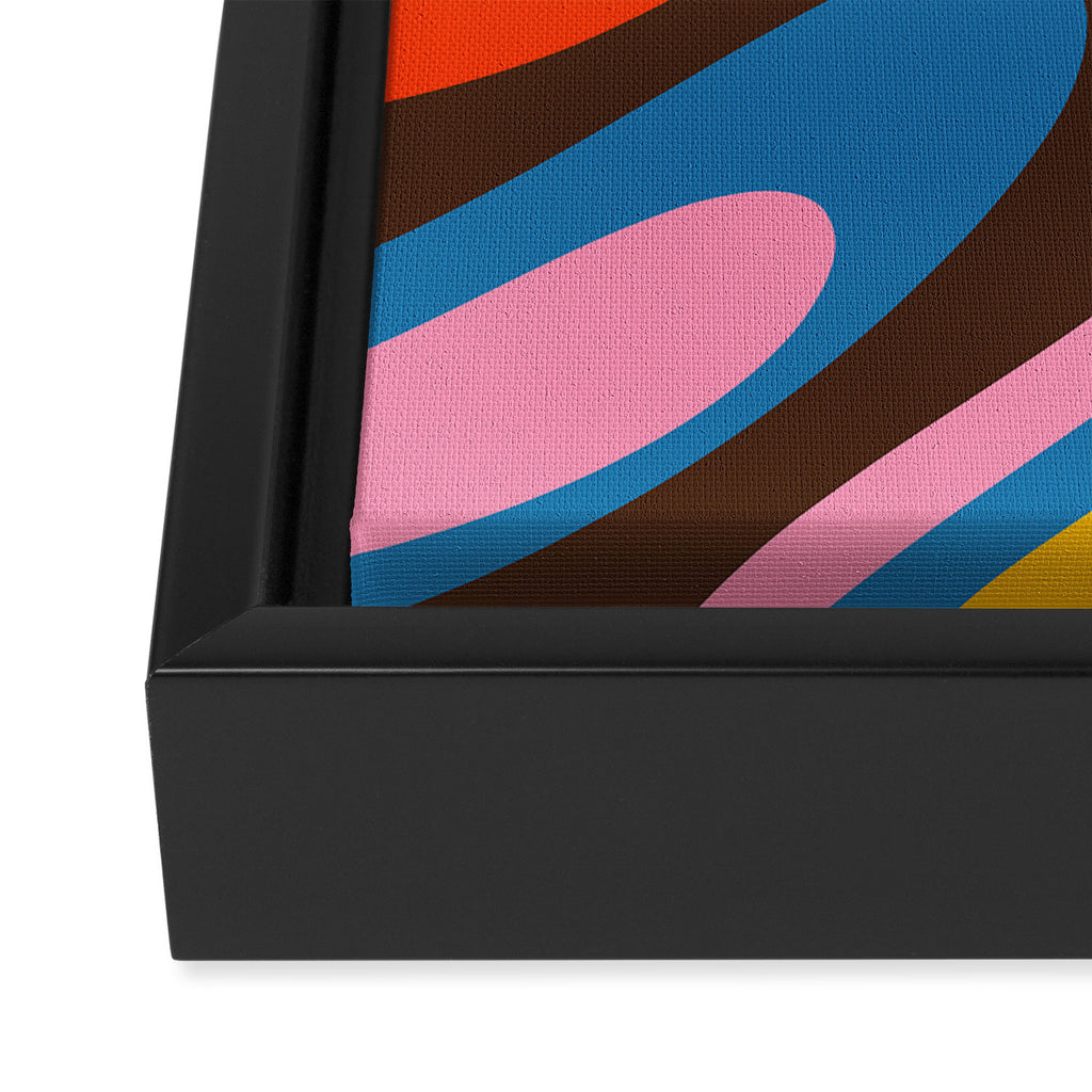 Wavy Loops Colourful Retro Abstract Pattern Blue Pink Green Orange Yellow Pink Brown Framed Canvas Print Gallery Image 3