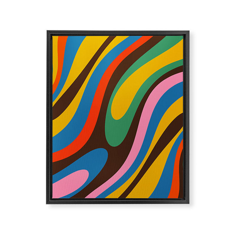 Wavy Loops Colourful Retro Abstract Pattern Blue Pink Green Orange Yellow Pink Brown Framed Canvas Print Gallery Image 8