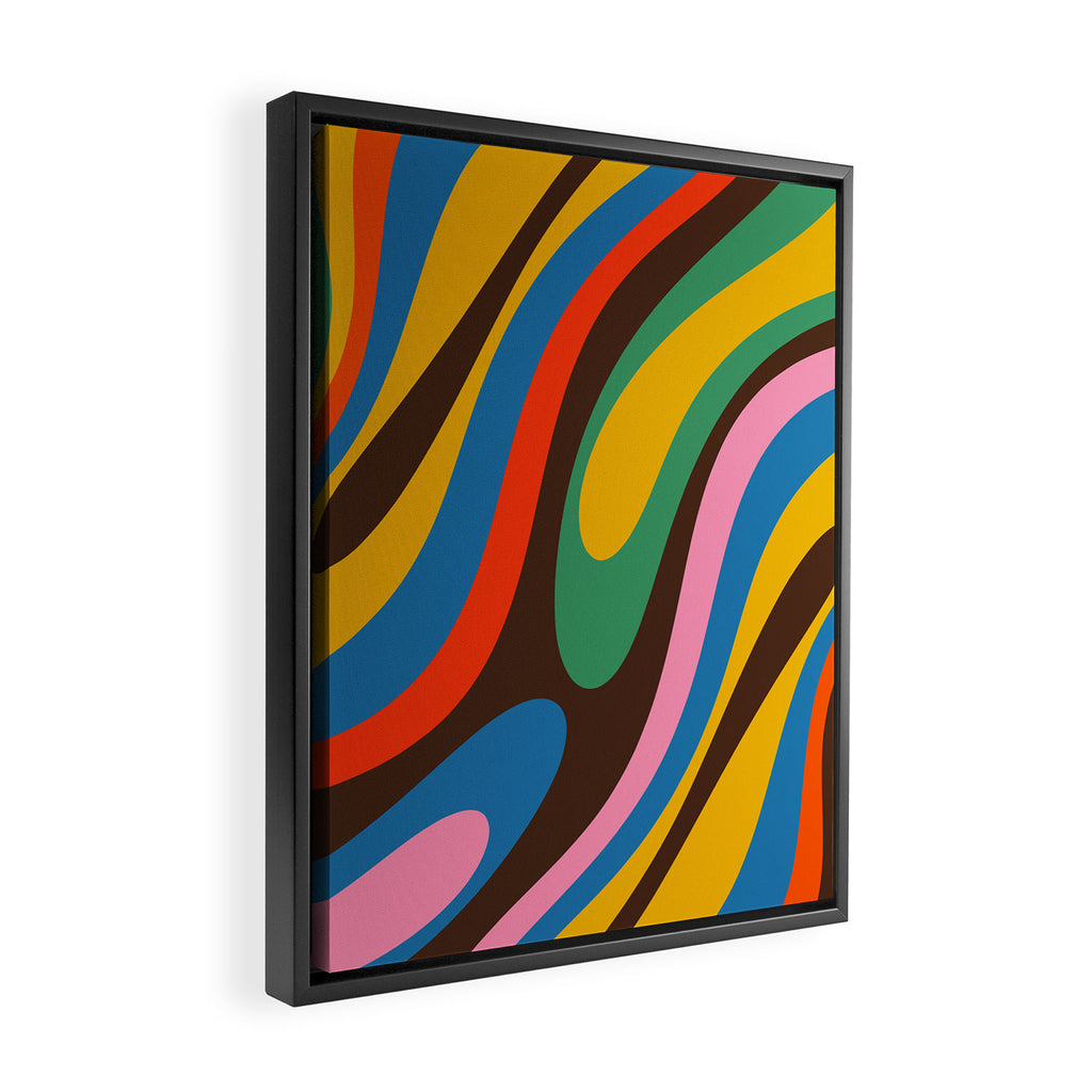 Wavy Loops Colourful Retro Abstract Pattern Blue Pink Green Orange Yellow Pink Brown Framed Canvas Print Gallery Image 2