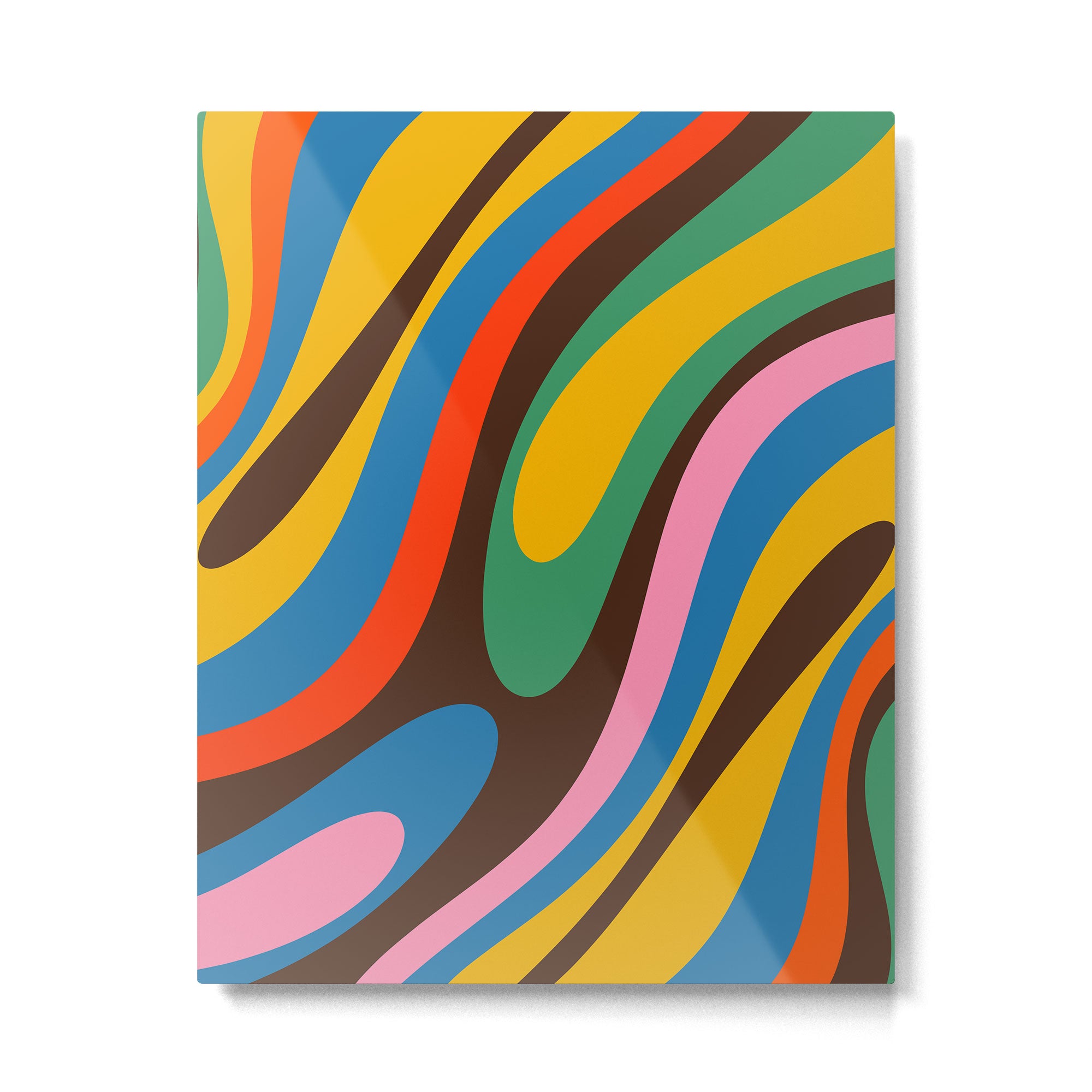 Wavy Loops Colourful Retro Abstract Pattern Blue Pink Green Orange Yellow Pink Brown Metal Print Gallery Image 6