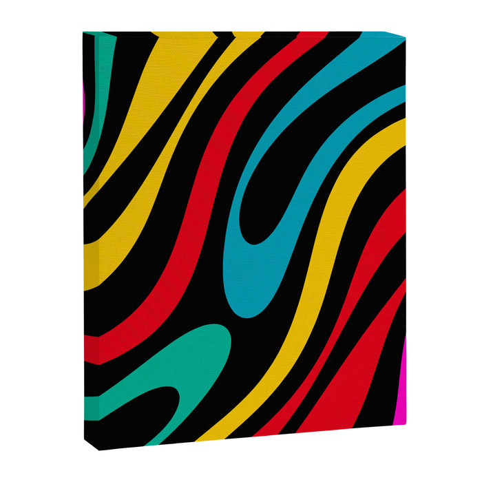 Wavy Loops Retro 80s Colorful Abstract Pattern on Black Canvas Print Gallery Image 1