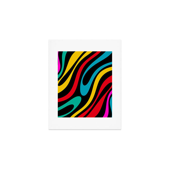 Wavy Loops Retro 80s Colorful Abstract Pattern on Black Art Print Gallery Image 1