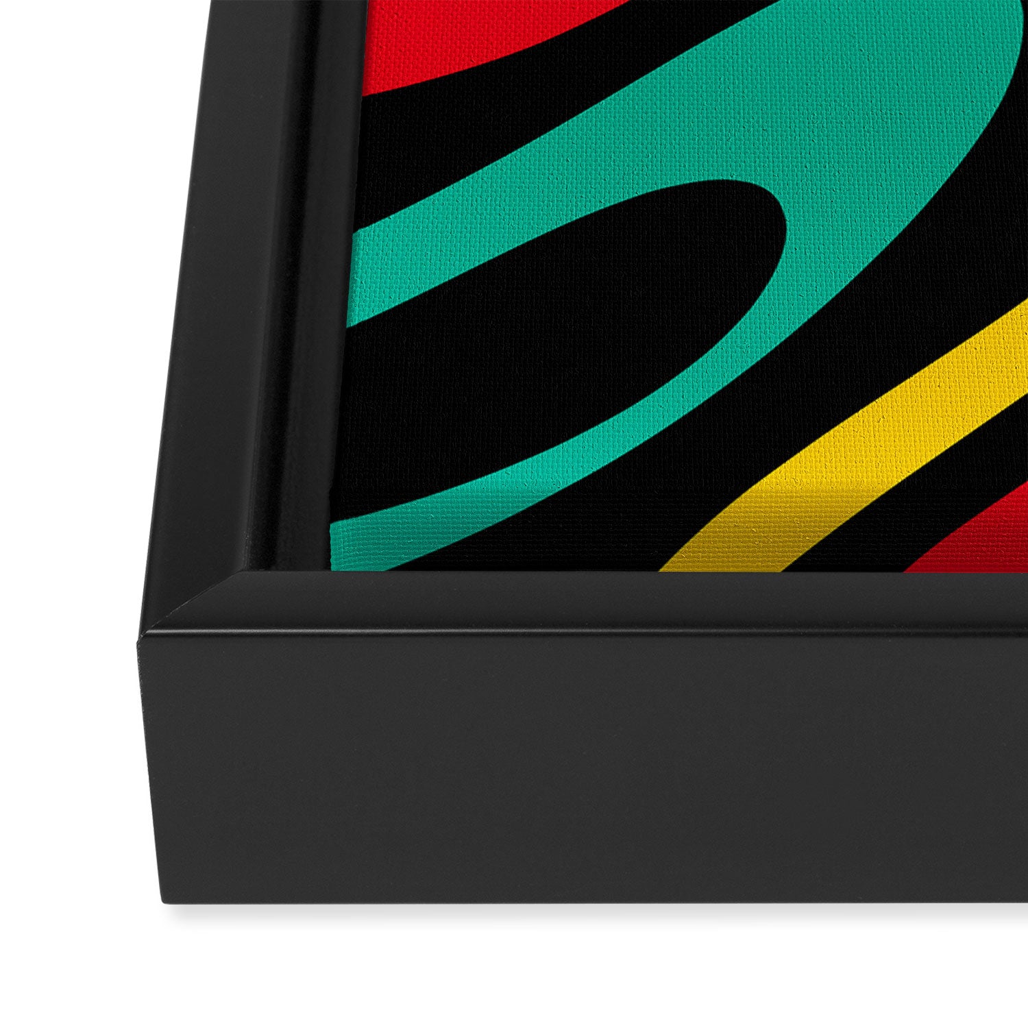 Wavy Loops Retro 80s Colorful Abstract Pattern on Black Framed Canvas Print Gallery Image 3