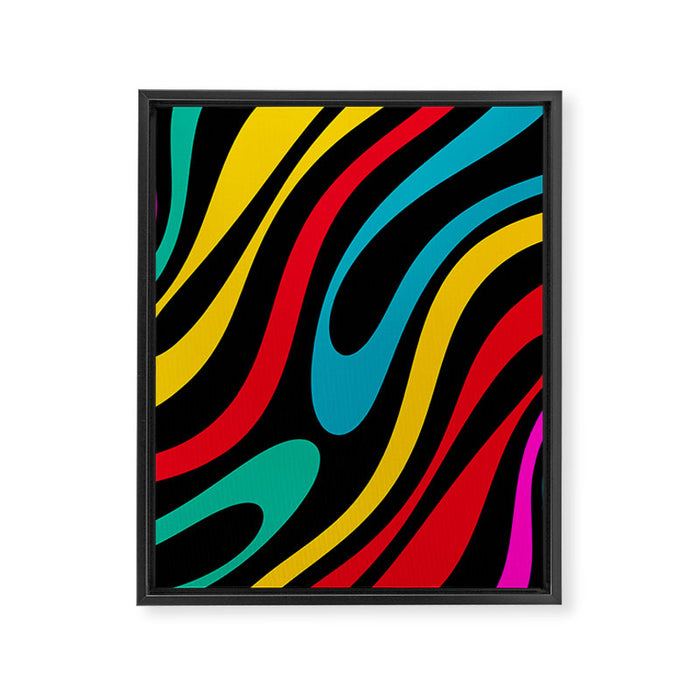 Wavy Loops Retro 80s Colorful Abstract Pattern on Black Framed Canvas Print Gallery Image 1