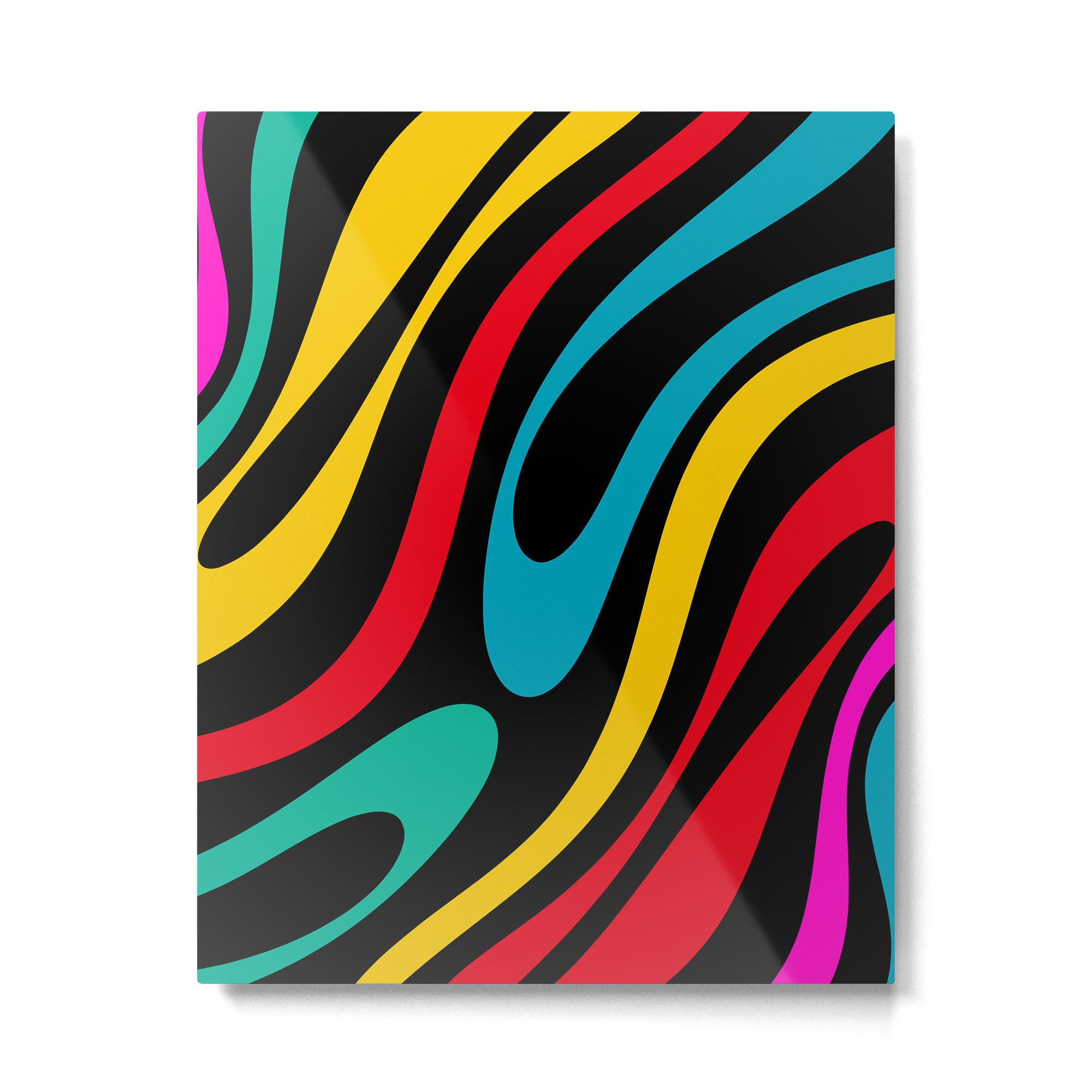 Wavy Loops Retro 80s Colorful Abstract Pattern on Black Metal Print Gallery Image 6