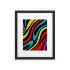 Wavy Loops Retro 80s Colorful Abstract Pattern on Black Framed Art Print Gallery Image 6