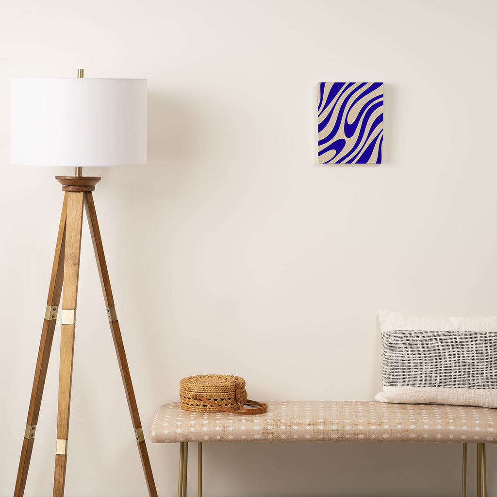 Wavy Loops Retro Abstract Pattern in Cobalt Blue and Beige Canvas Print Gallery Image 2