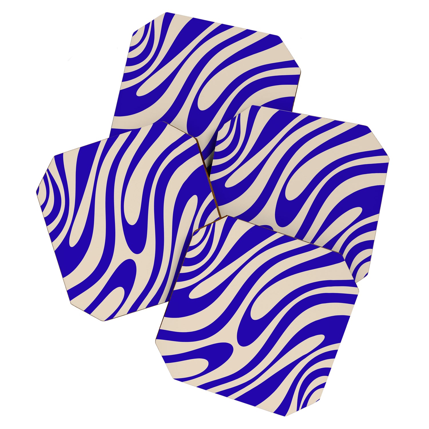 Wavy Loops Retro Abstract Pattern in Cobalt Blue and Beige Coaster Gallery Image 1