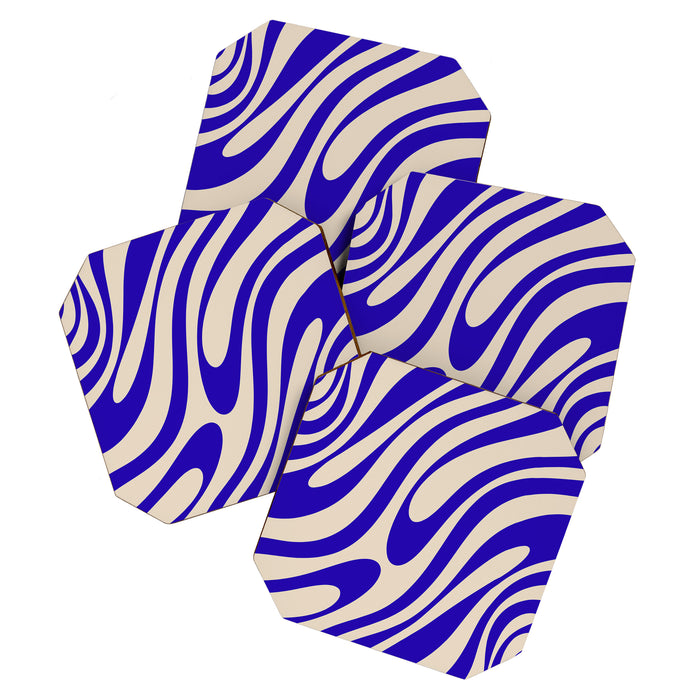 Wavy Loops Retro Abstract Pattern in Cobalt Blue and Beige Coaster Gallery Image 1
