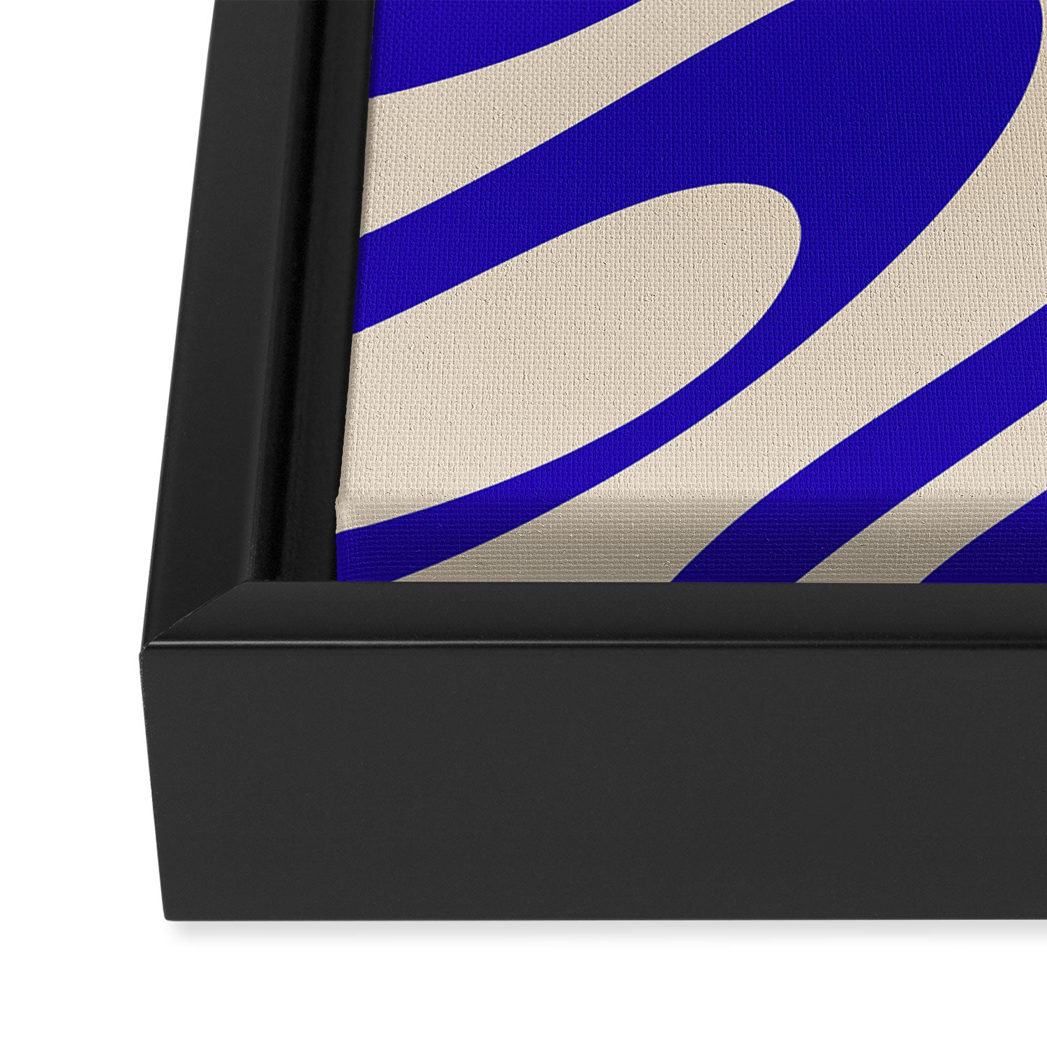 Wavy Loops Retro Abstract Pattern in Cobalt Blue and Beige Framed Canvas Print Gallery Image 3