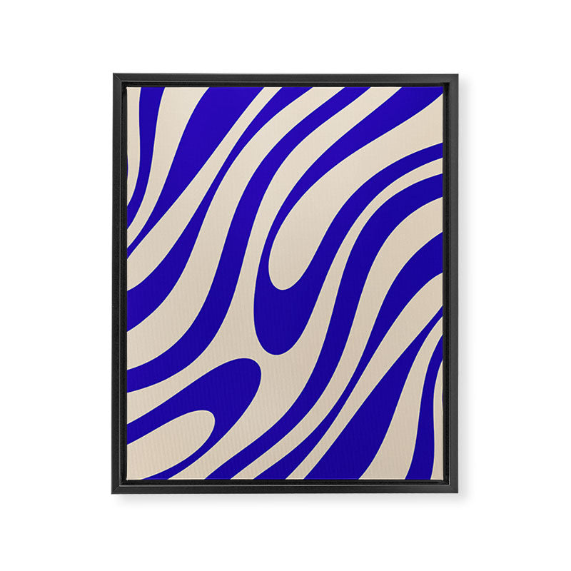Wavy Loops Retro Abstract Pattern in Cobalt Blue and Beige Framed Canvas Print Gallery Image 8