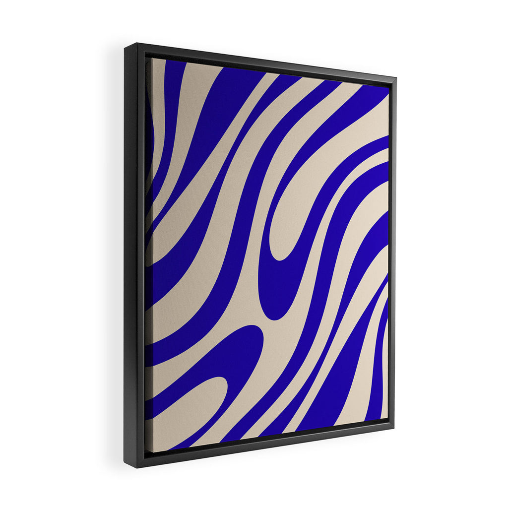 Wavy Loops Retro Abstract Pattern in Cobalt Blue and Beige Framed Canvas Print Gallery Image 2