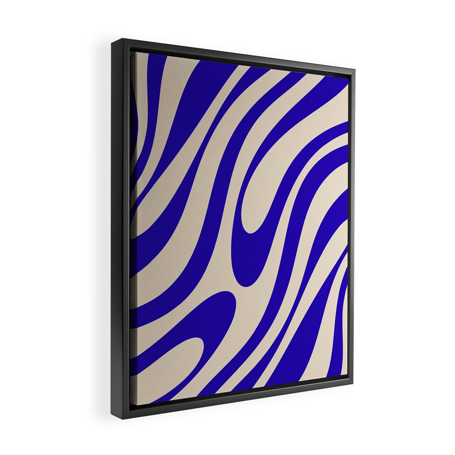 Wavy Loops Retro Abstract Pattern in Cobalt Blue and Beige Framed Canvas Print Gallery Image 2