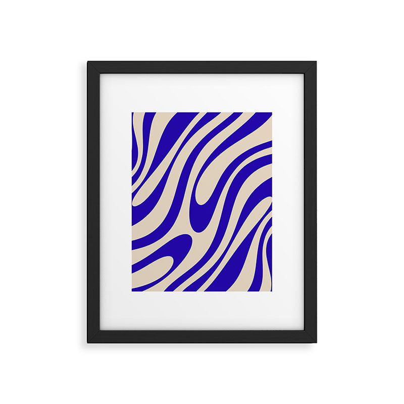 Wavy Loops Retro Abstract Pattern in Cobalt Blue and Beige Framed Art Print Gallery Image 6