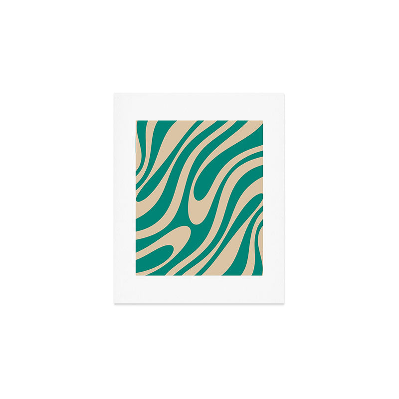 Wavy Loops Retro Abstract Pattern in Mid Mod Teal and Beige Art Print Gallery Image 1