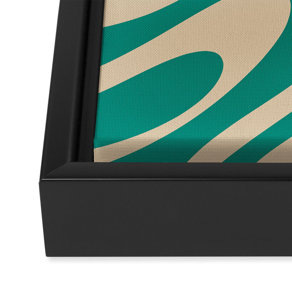Wavy Loops Retro Abstract Pattern in Mid Mod Teal and Beige Framed Canvas Print Gallery Image 3