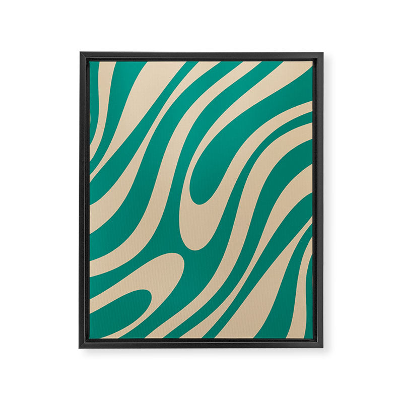 Wavy Loops Retro Abstract Pattern in Mid Mod Teal and Beige Framed Canvas Print Gallery Image 8
