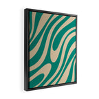 Wavy Loops Retro Abstract Pattern in Mid Mod Teal and Beige Framed Canvas Print Gallery Image 2