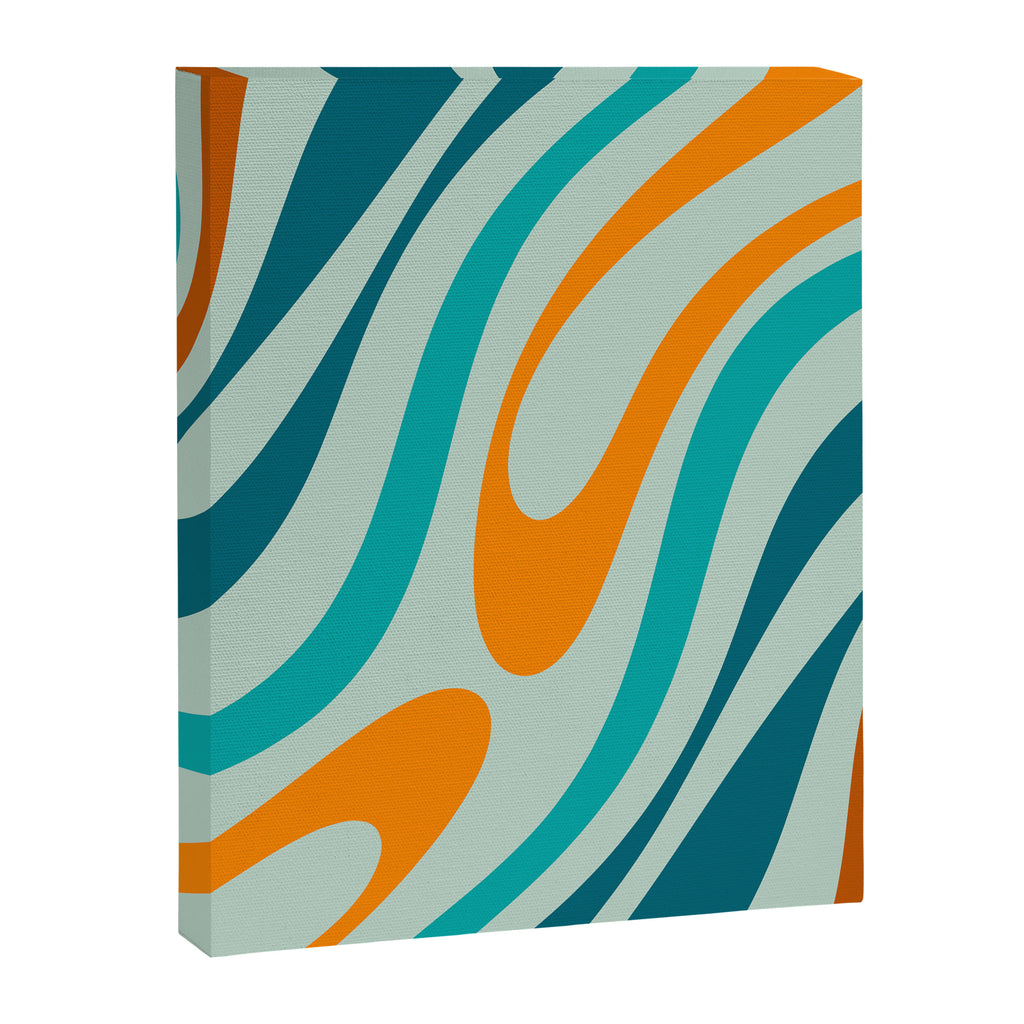 Wavy Loops Retro Abstract Pattern in Teal Aqua Orange Canvas Print Gallery Image 8