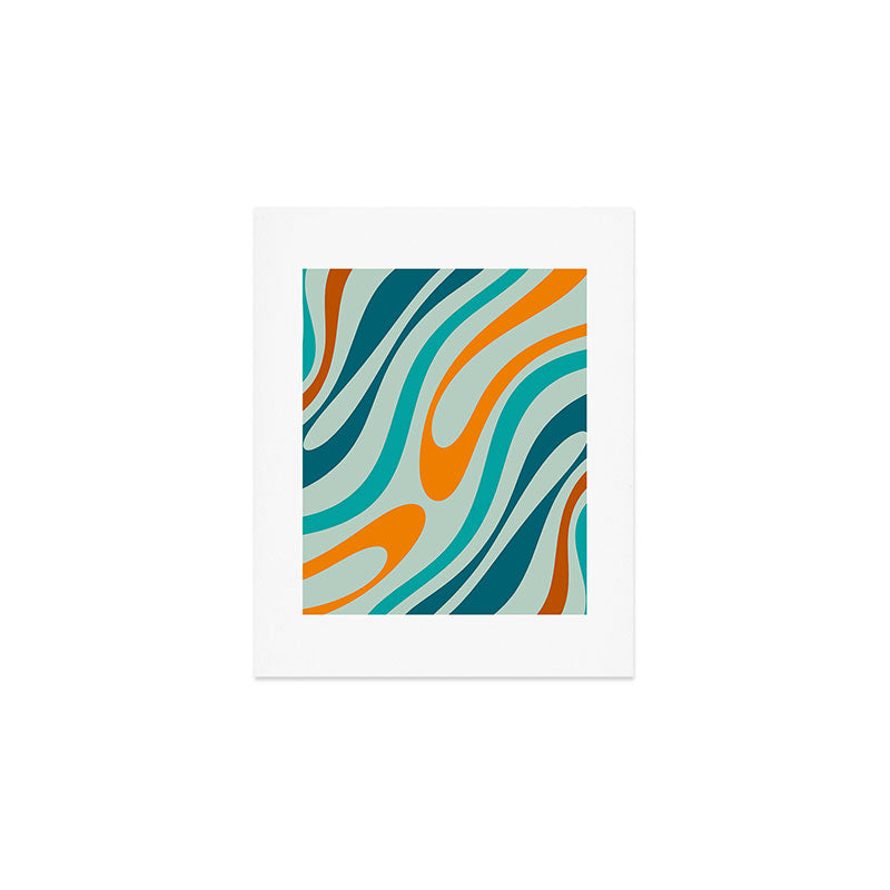 Wavy Loops Retro Abstract Pattern in Teal Aqua Orange Art Print Gallery Image 1